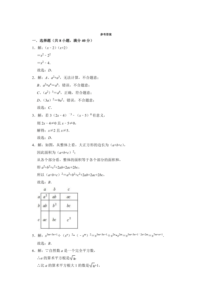 2021-2022学年冀教版七年级数学下册第8章整式的乘法单元测试题（Word版含答案）