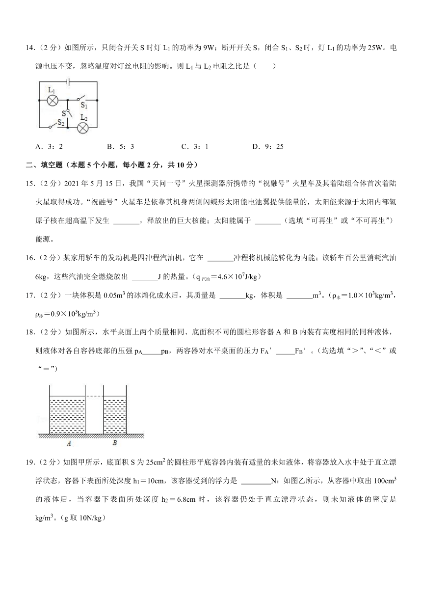 2021年内蒙古呼伦贝尔、兴安盟中考物理试卷(Word解析版)