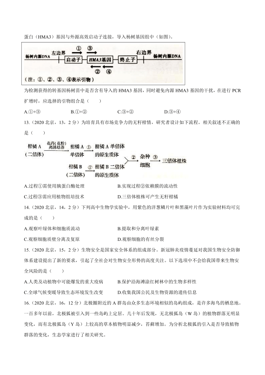 2020年北京卷生物高考试题（含答案）