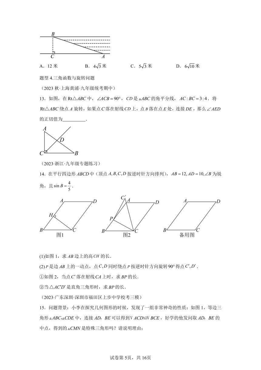 第一章专题01锐角三角函数 同步学与练 （含解析）2023-2024学年数学北师大版九年级下册