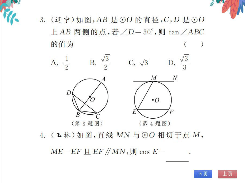 【人教版】数学九年级下册 第28章  专题十三  锐角三角函数与圆 习题课件