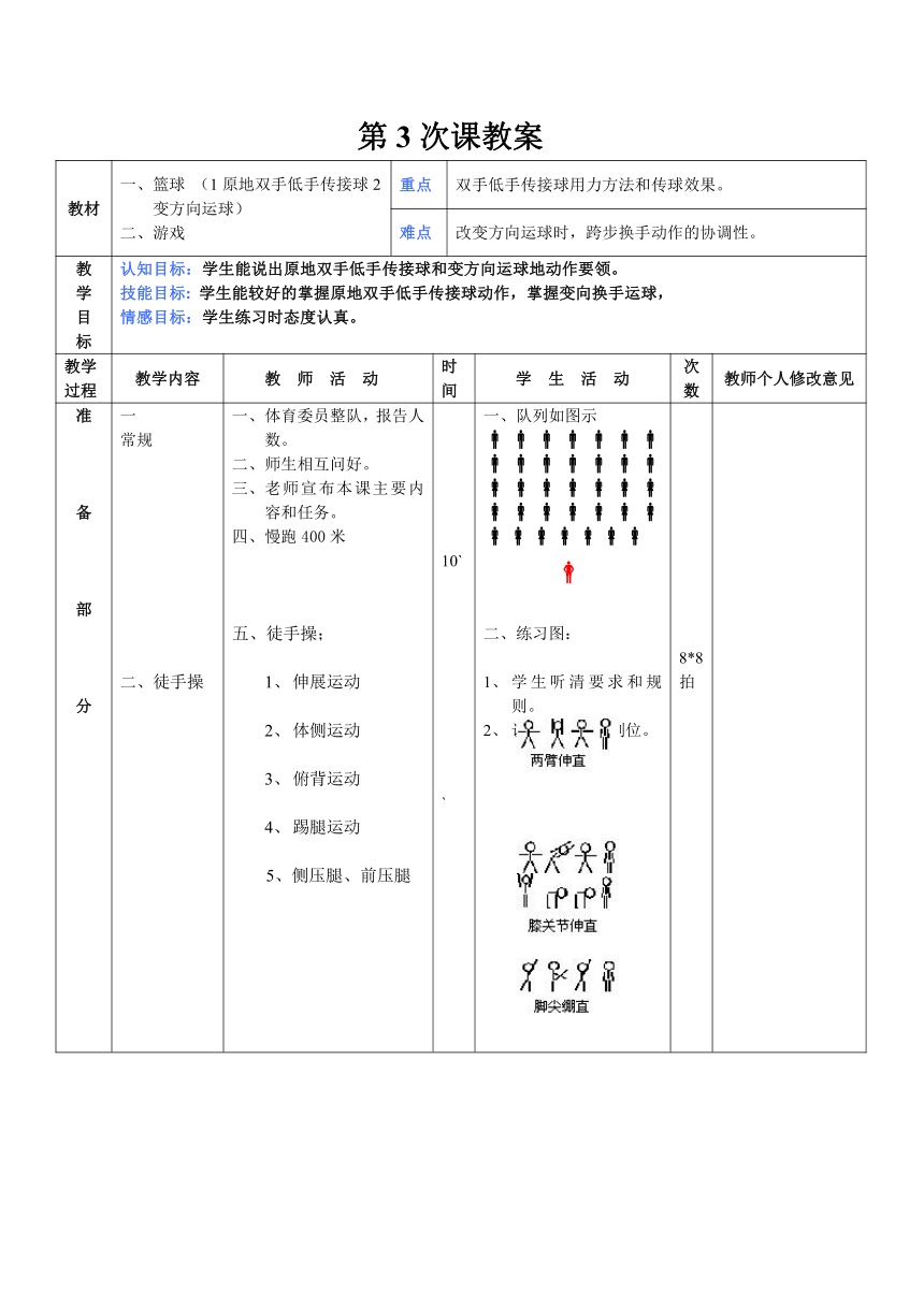 篮球-运球变向过人 教案（表格式）