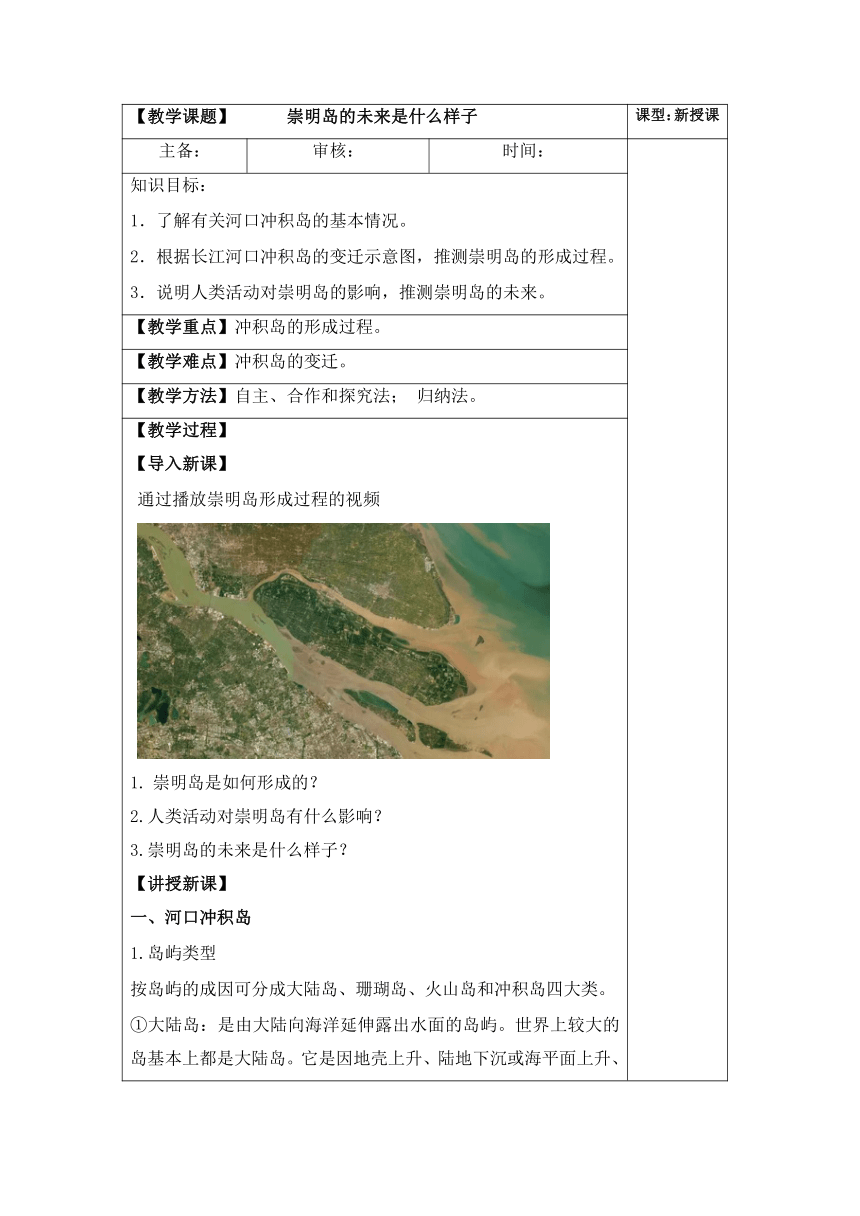 问题研究：崇明岛的未来是什么样子 教案 2022-2023学年高二地理（人教版2019选择性必修1）（表格式）