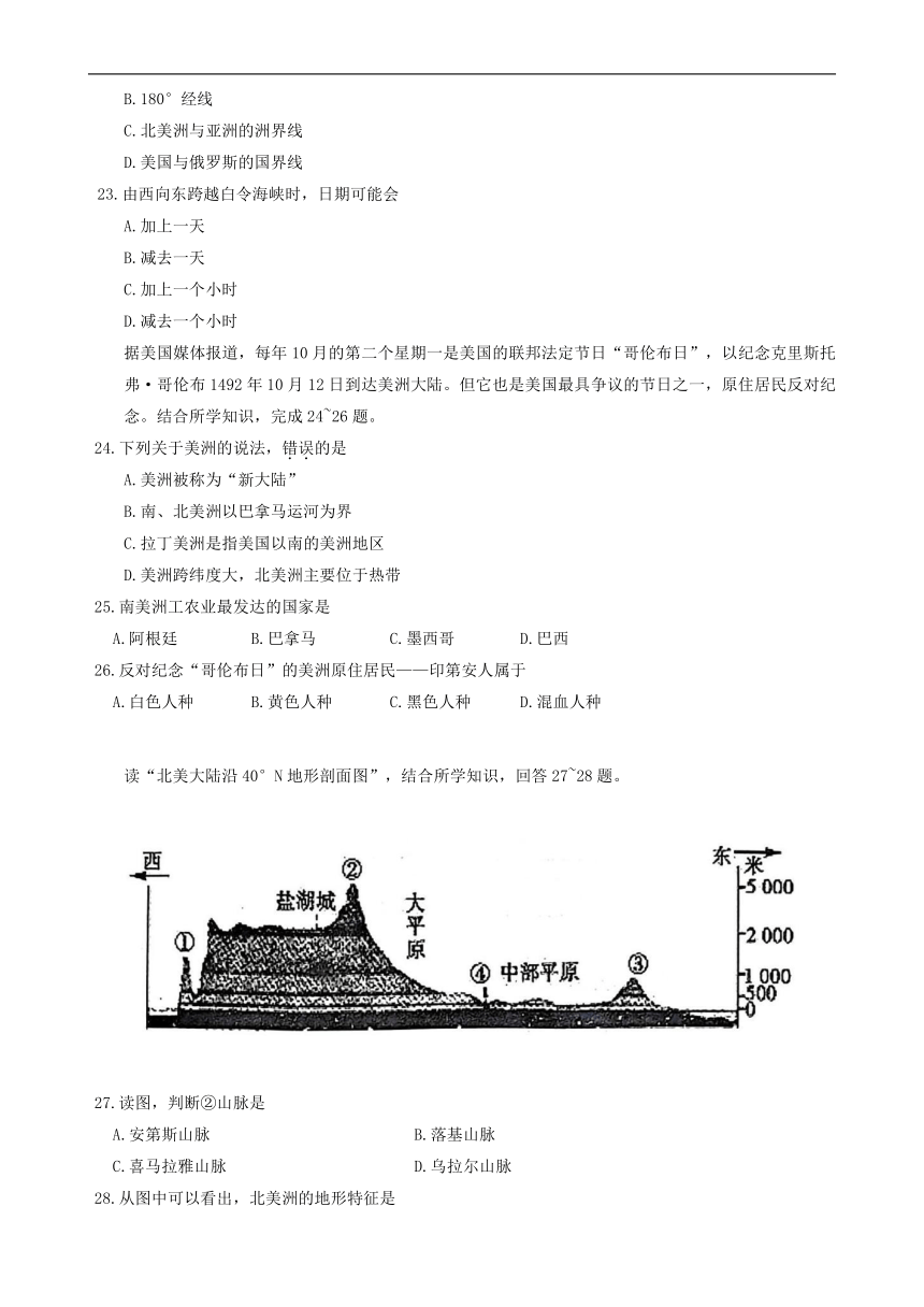 江苏省宿迁市宿城区2023-2024学年七年级下学期期中考试地理试卷（含答案）