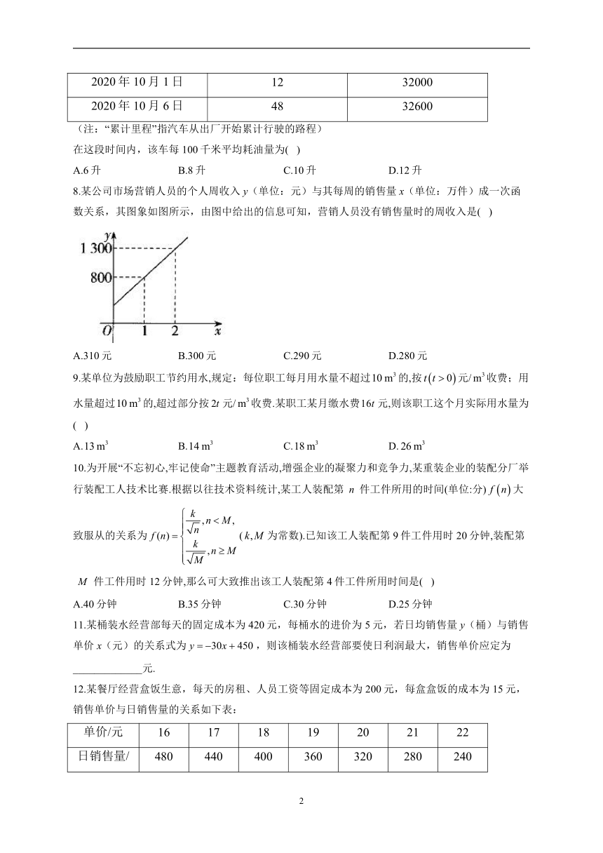 5.2.1 实际问题的函数刻画——2022-2023学年高一数学北师大（2019）必修第一册同步课时训练（含解析）