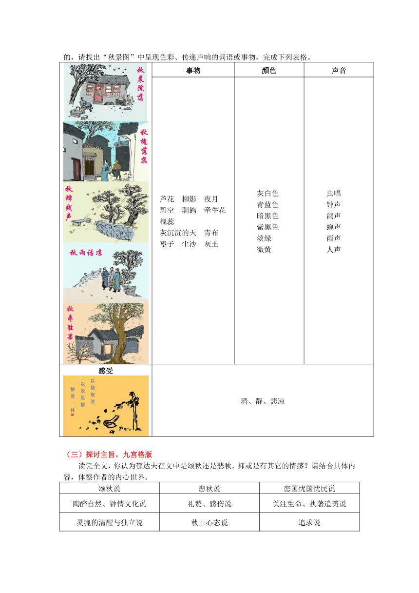 高中语文部编版必修上册第七单元 《故都的秋》《我与地坛（节选）》学案  含答案