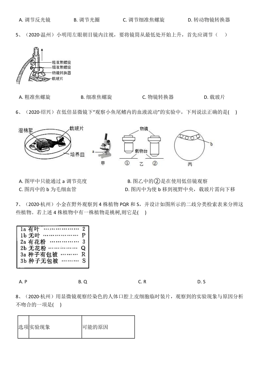 2021年中考科学单元同步(真题集中训练)总复习 中考科学真题集训二 观察生物（含解析）