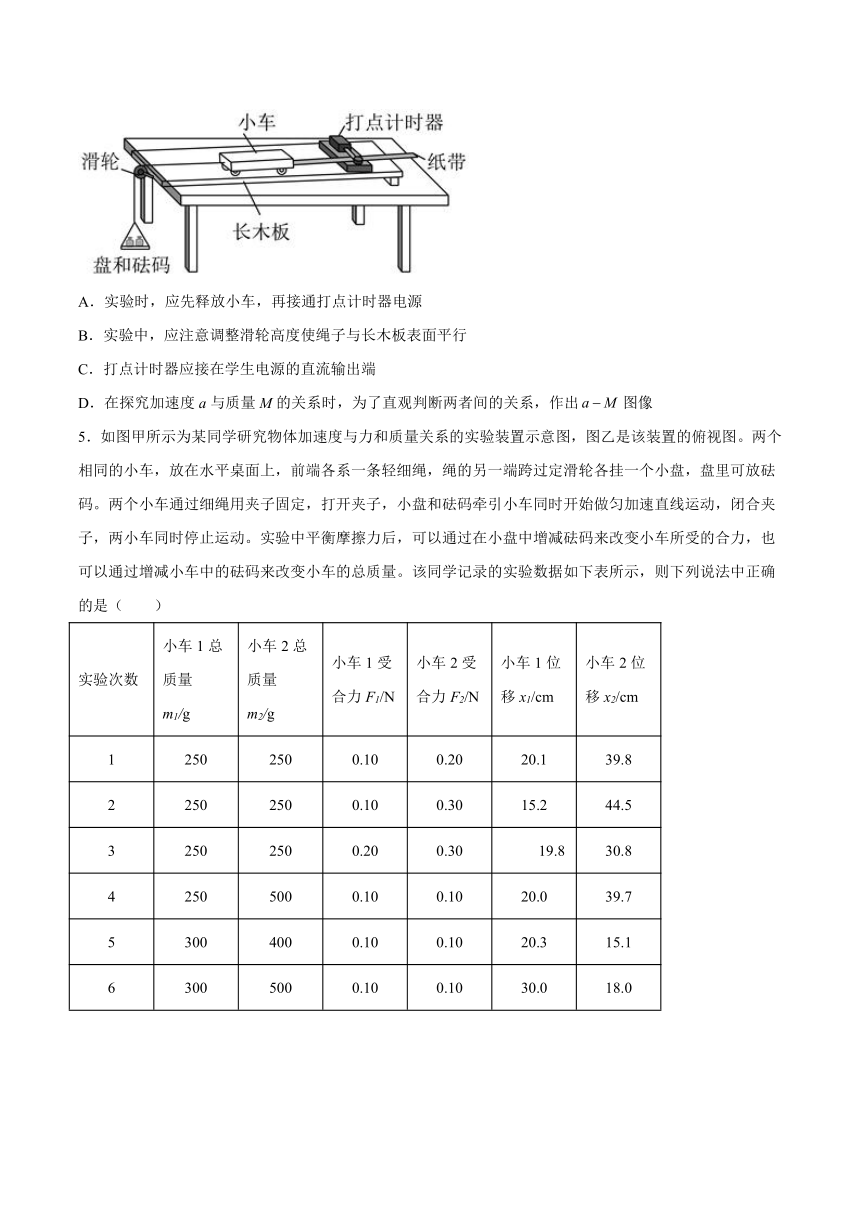 5.2科学探究：加速度与力、质量的关系 同步练习（word版含答案）