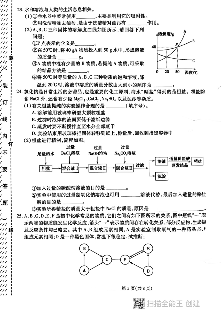 2023年黑龙江省鸡西市虎林市青山学校九年级化学中考二模考试试题（图片版含答案）