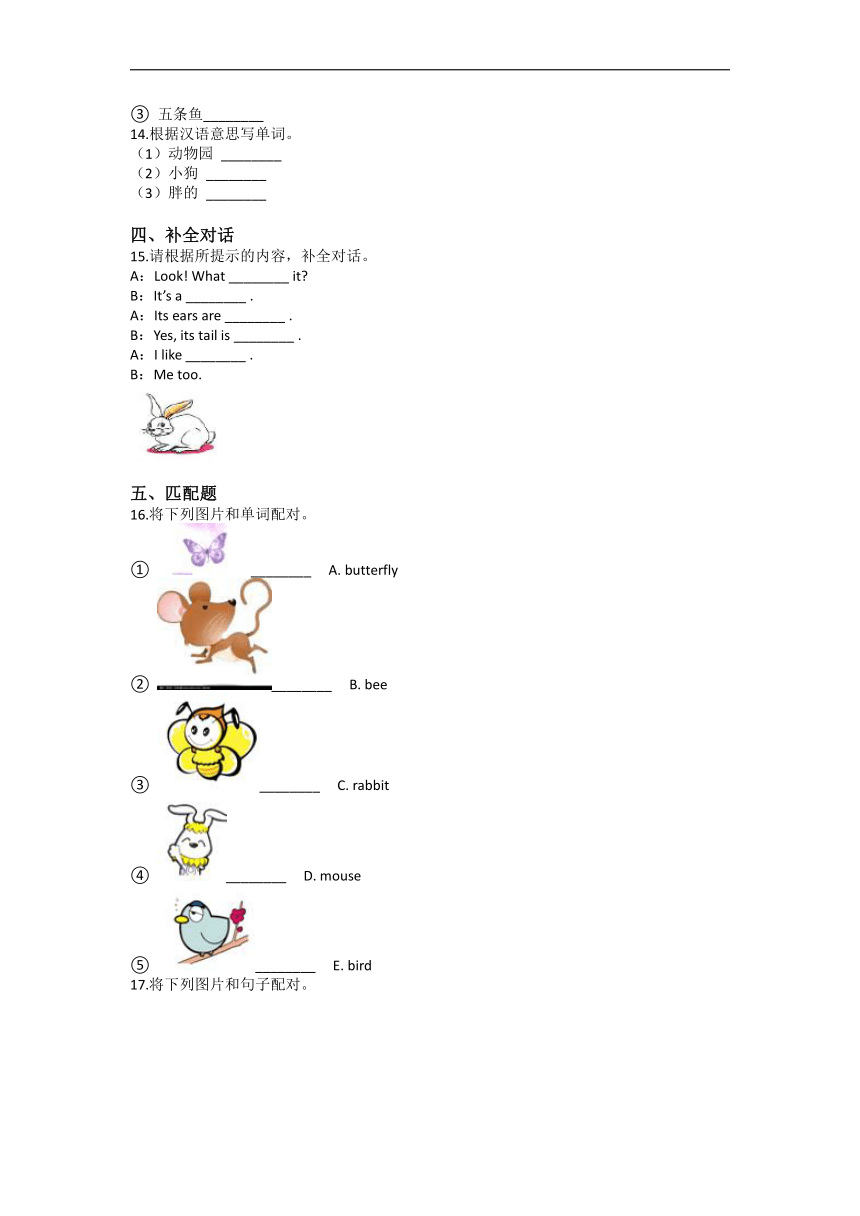 牛津上海版（深圳用）英语三年级上册 Unit 11 Small animals 同步练习（含答案）