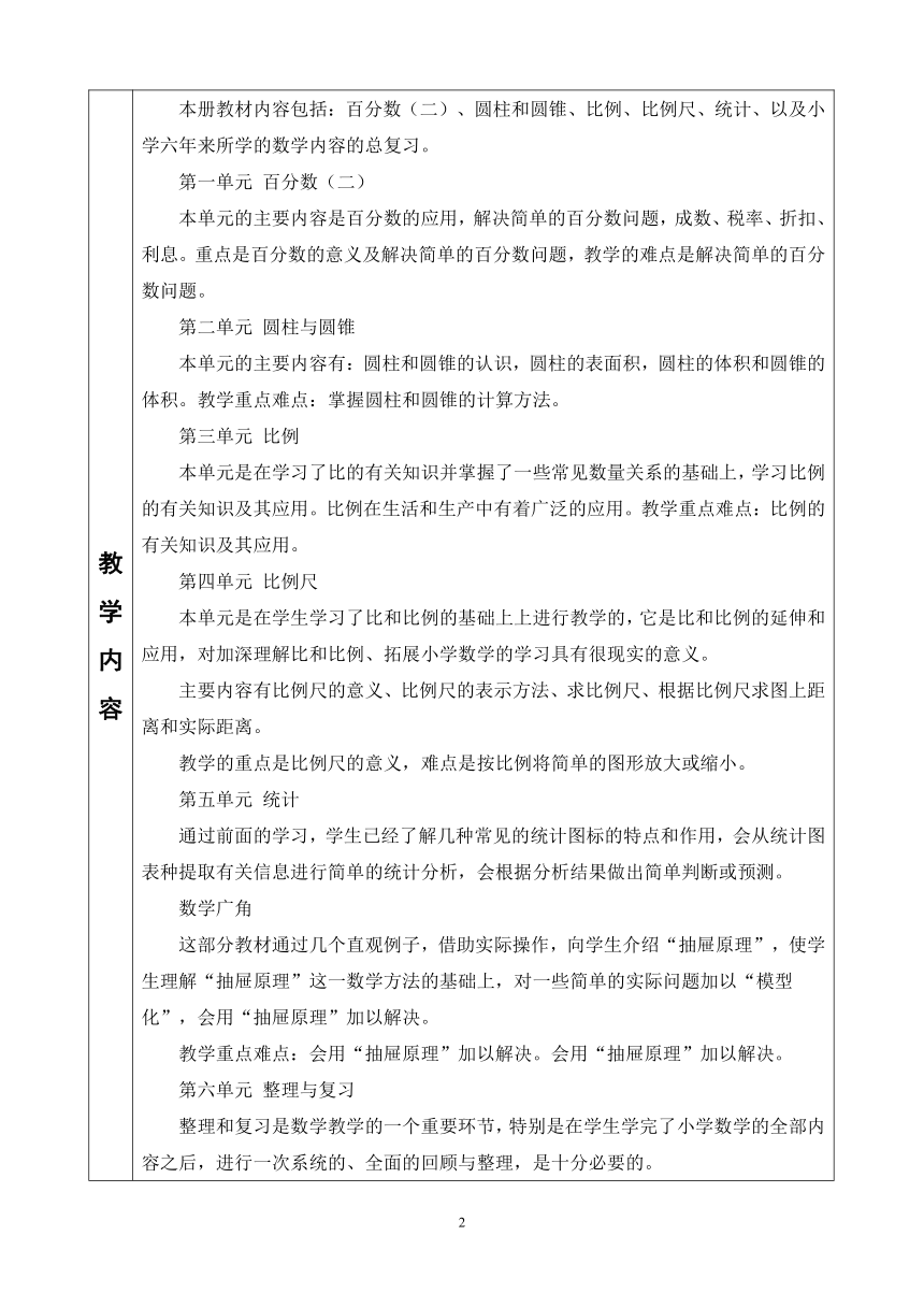 小学数学青岛版六三制六年级下册教学计划+教案