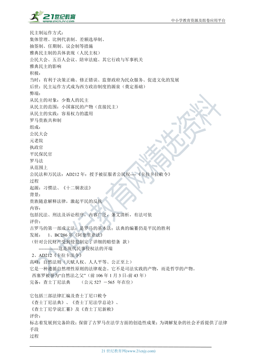 2022届高三历史背诵必修一知识要点汇集（全国通用版）