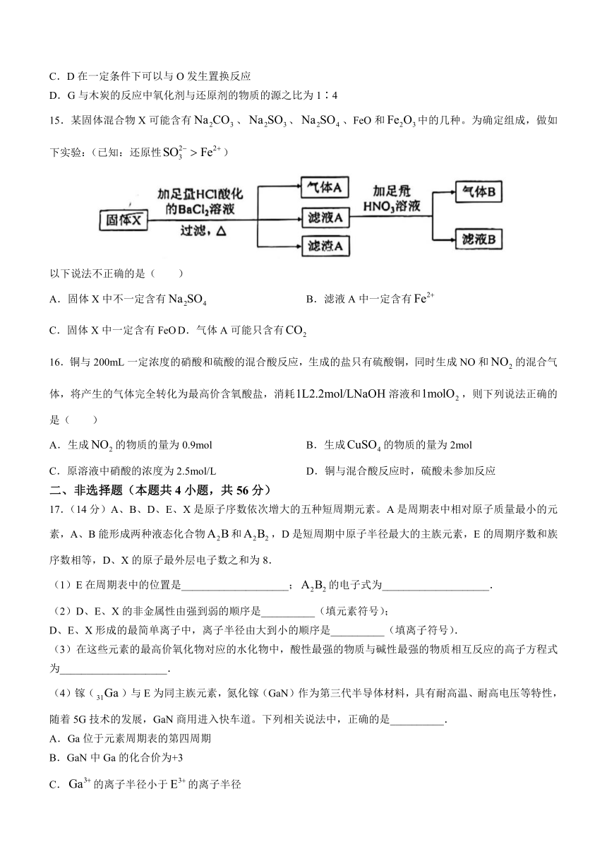 广东省深圳市罗湖区名校2022-2023学年高一下学期4月期中考试化学试题（含答案）