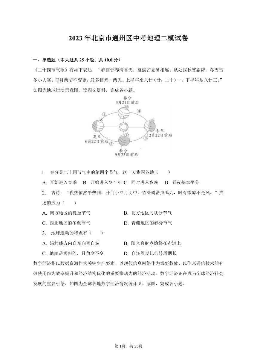 2023年北京市通州区中考地理二模试卷（含解析）