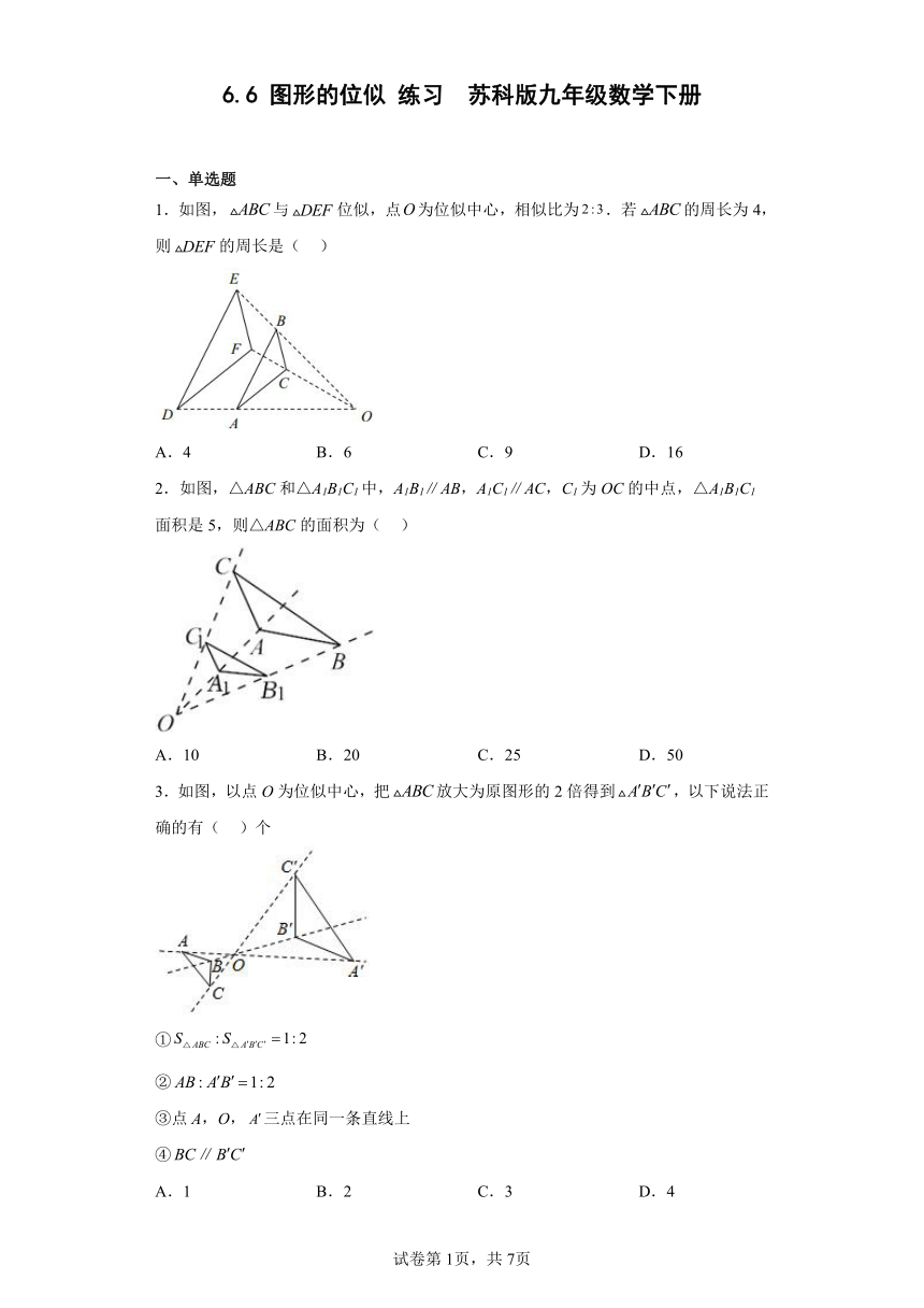 苏科版九年级数学下册 6.6 图形的位似 练习  （含答案）