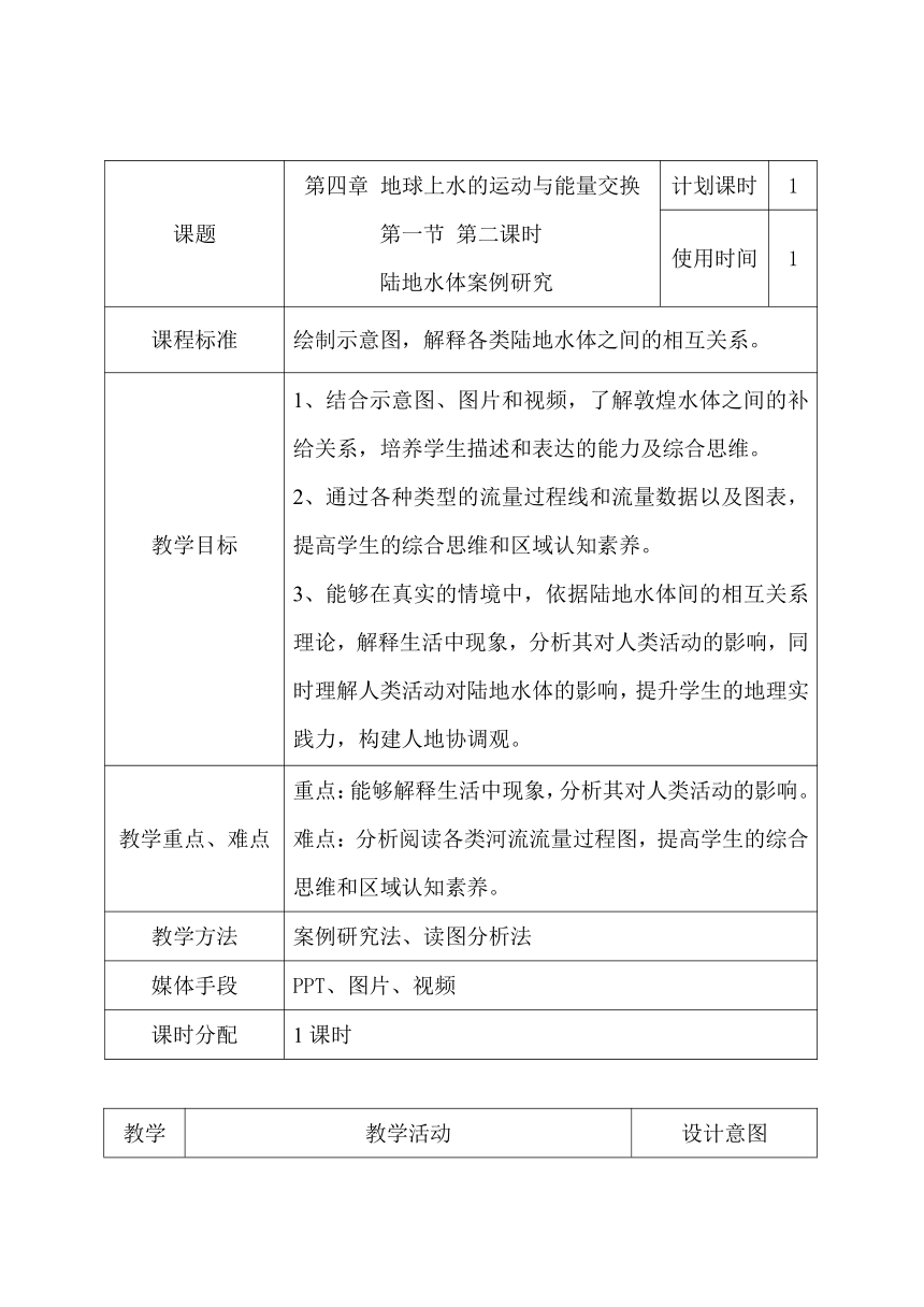 4.1 陆地水体及其关系 教学设计（表格式）