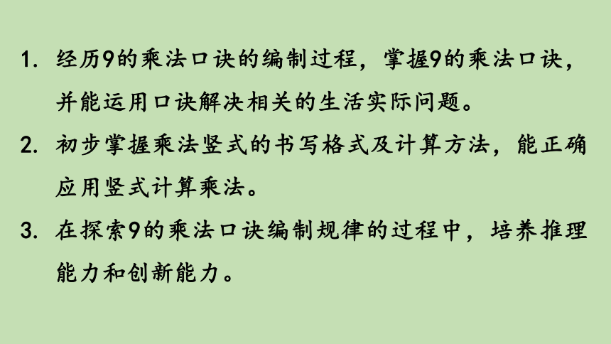 青岛版数学二年级上册 四 9的乘法口诀、乘法的竖式计算 课件（22张ppt）