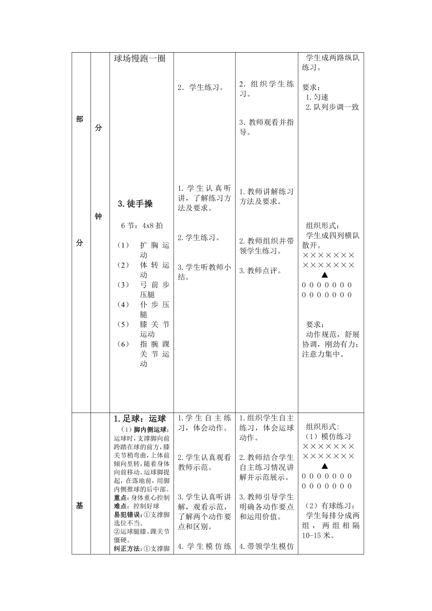 2021-2022学年人教版高中体育与健康全一册足球运球（脚内侧与脚背外侧运球）教学设计