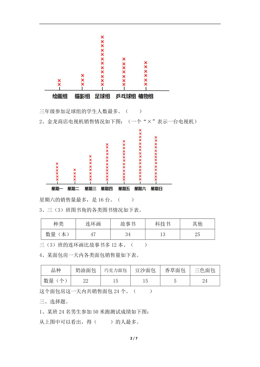 三年级下册数学试题－《数据的整理和表示》单元检测 北师大版（2014秋）（含答案 ）