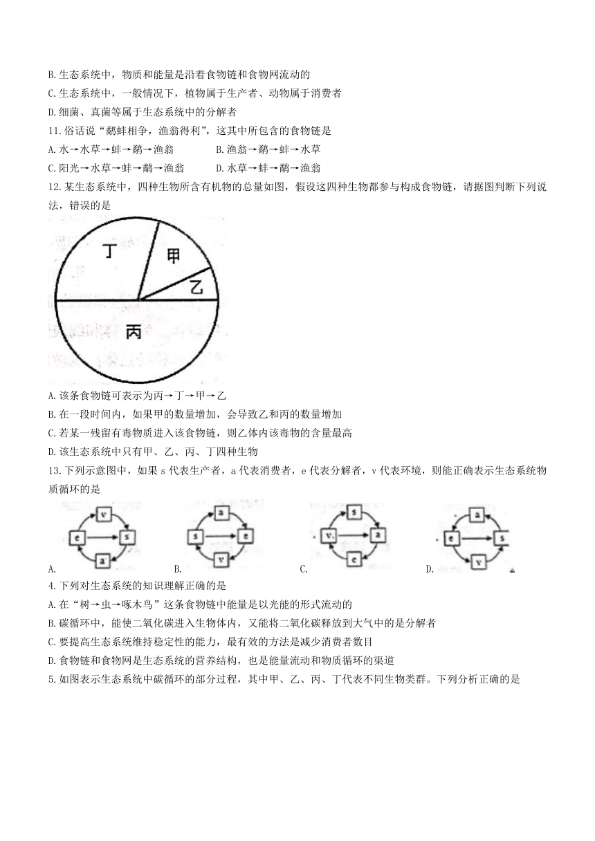 山东省威海市文登区2021-2022学年六年级上学期期末生物试题（word版 含答案）