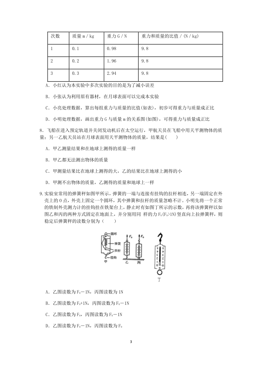 浙教版2022-2023学年第二学期七年级科学课课练：3.3 重力【word，含解析】