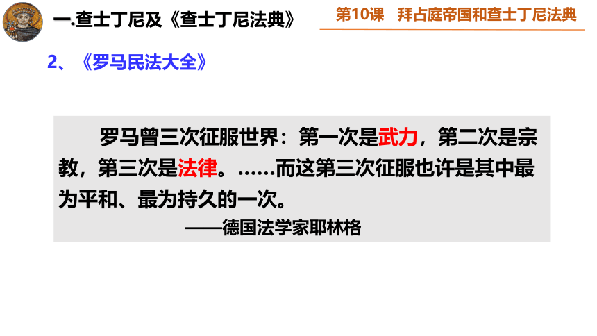 人教部编版九年级上册 第10课 拜占庭帝国和《查士丁尼法典》 课件（24张PPT）