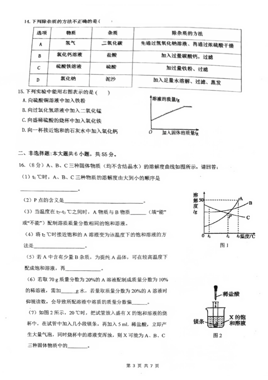 2024年广东省珠海市第十一中学中考第一次模拟考试化学试题(图片版 无答案)