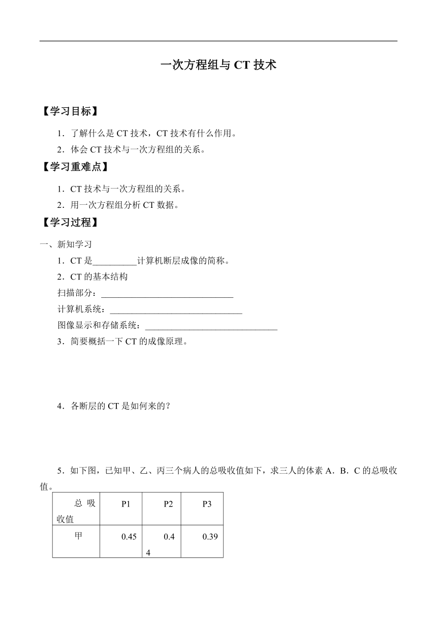 3.6 综合与实践  一次方程组与CT技术 学案（无答案）