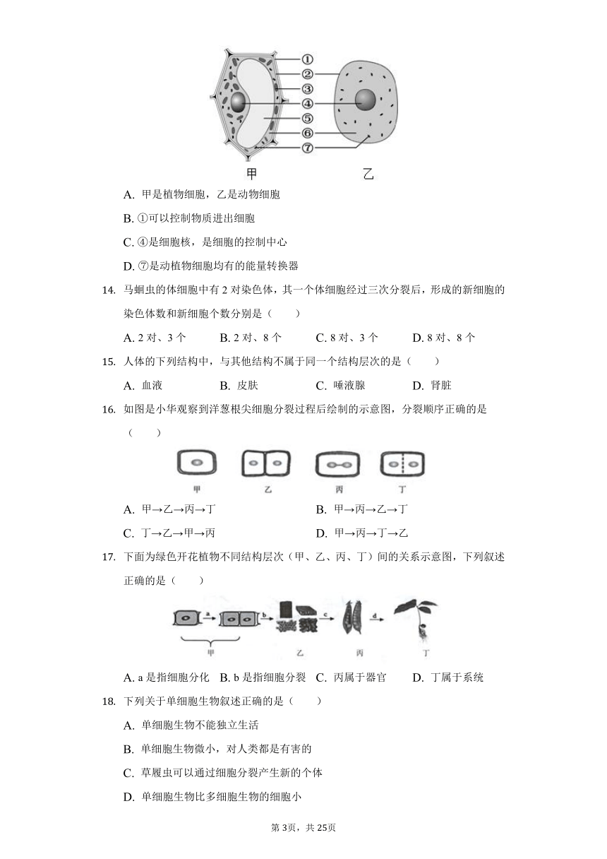 2021-2022学年广东省佛山市禅城区七年级（上）期末生物试卷（word版，含解析）