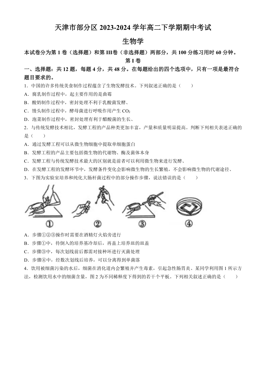 天津市部分区2023-2024学年高二下学期期中考试生物学试题（含答案）