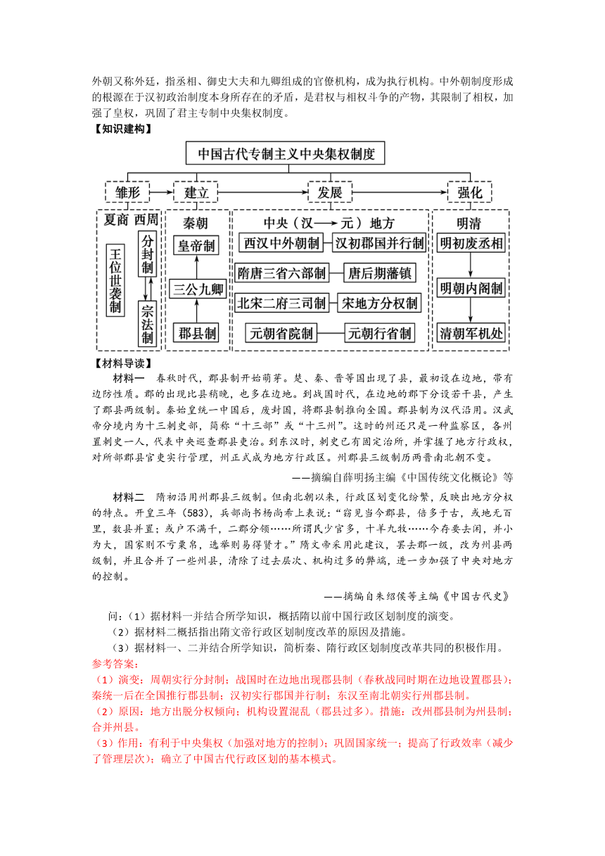 第 1 课 中国古代政治制度的形成与发展 学案（含答案）--2023-2024学年高二历史统编版2019选择性必修1 国家制度与社会治理