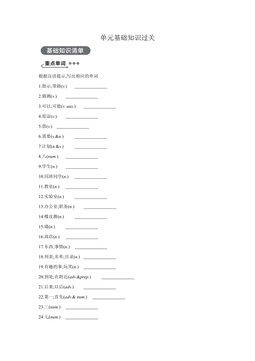 冀教版七年级上册unit1 School and friends  单元基础知识过关练习 （Word版，含答案）