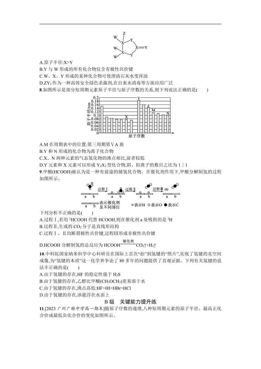 高中化学人教版必修一 4.3.2化学键 分子间作用力 试题（含解析）