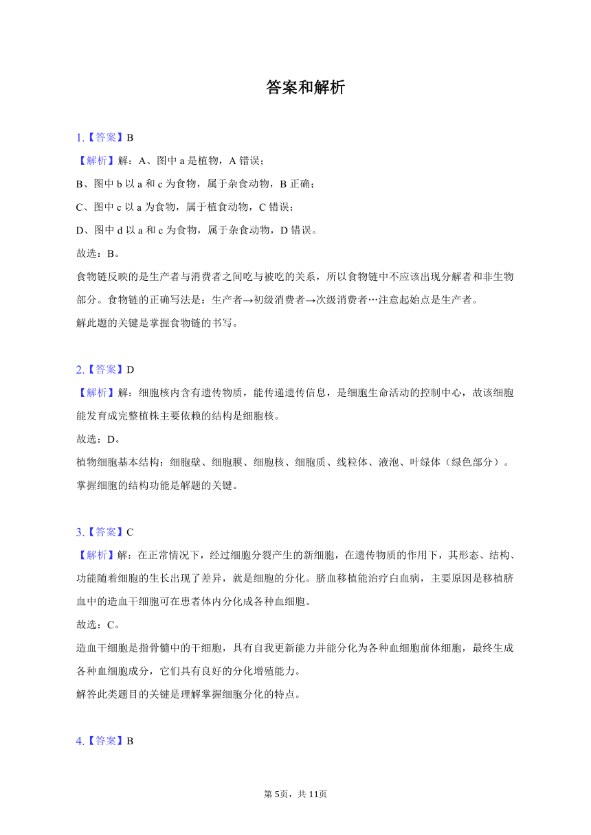 2023年内蒙古包头市中考生物真题试卷（含解析）