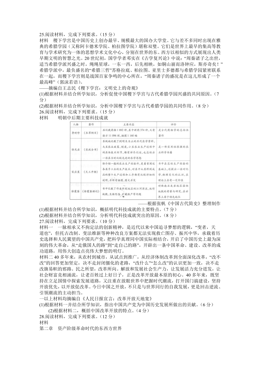 河南名校联盟2021-2022学年高二上学期期中考试历史试题（word版含答案）