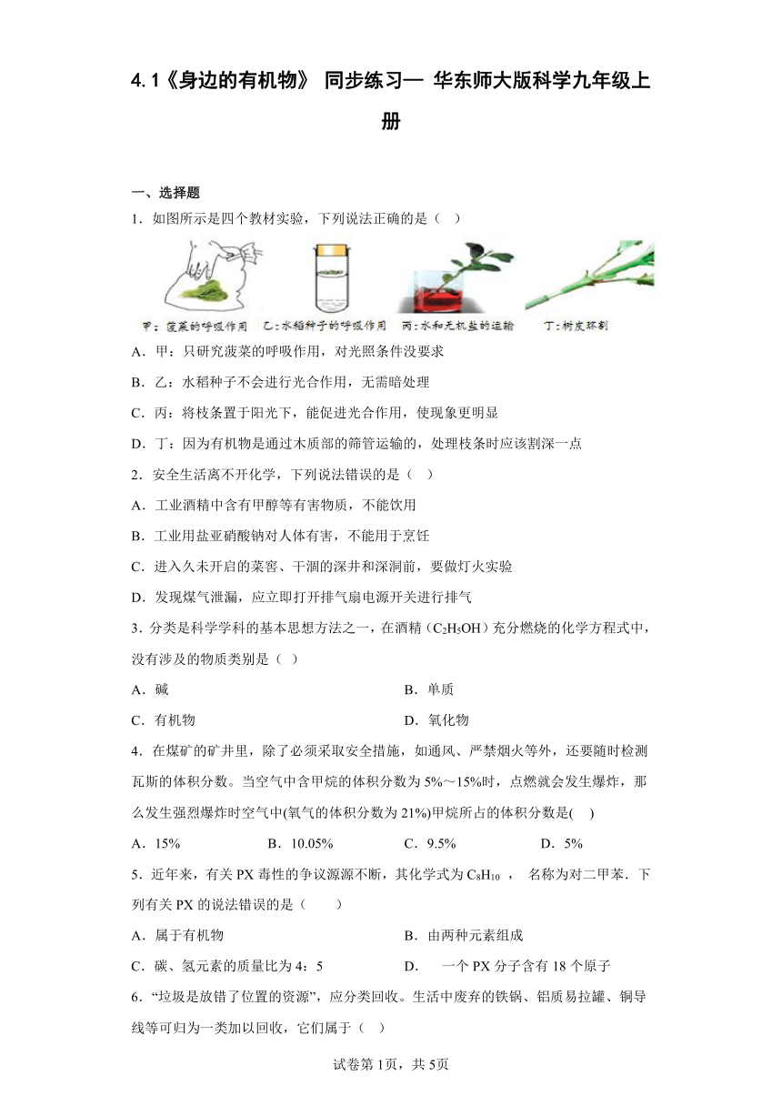 4.1 身边的有机物  同步练习（含答案）