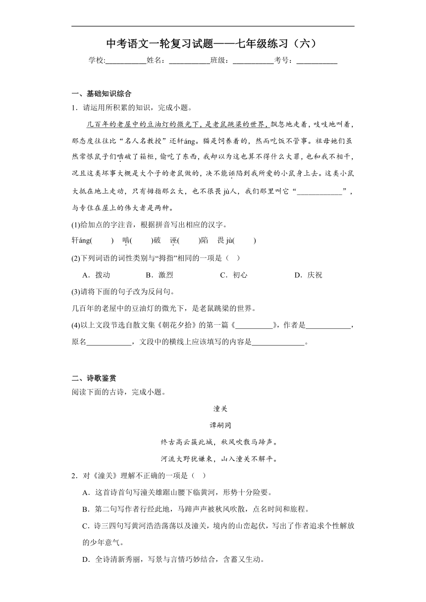 2024年中考语文一轮复习试题——七年级练习（六）（含答案）