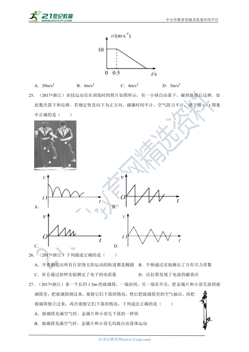 五年（2017-2021）高考物理真题分项详解 专题08    直线运动、牛顿定律（含解析）