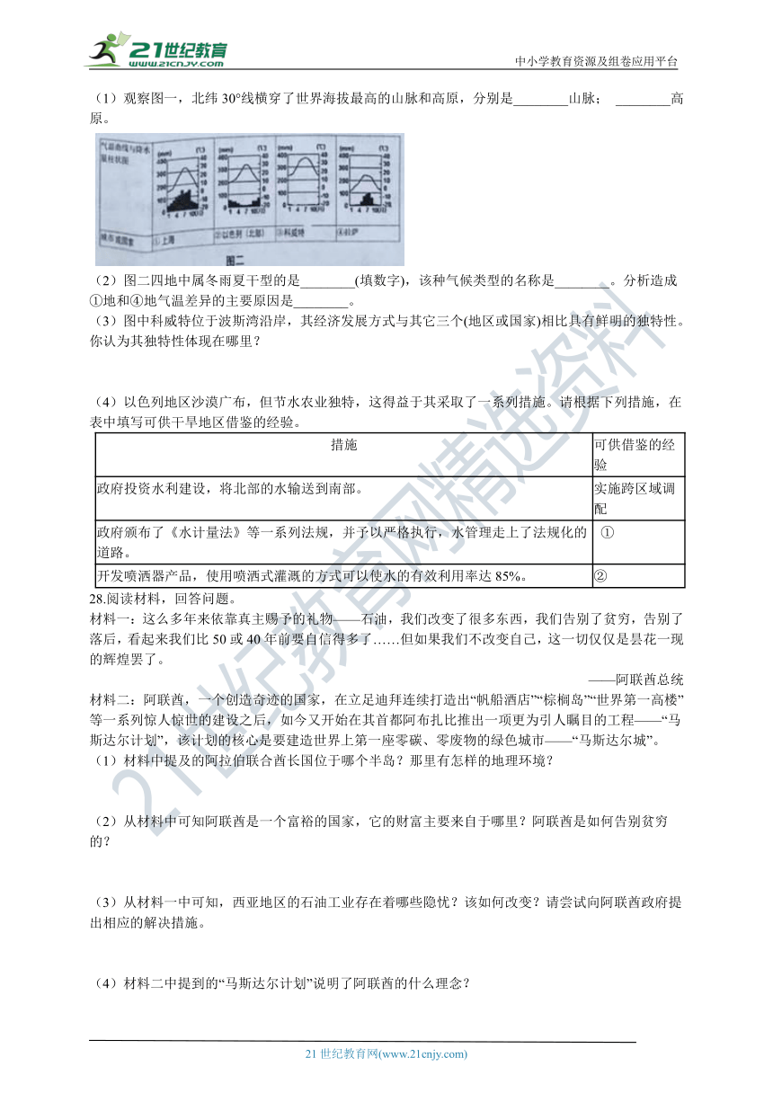 人文地理七年级上册期末复习系列10：石油宝库、沙漠绿洲（含答案解析）