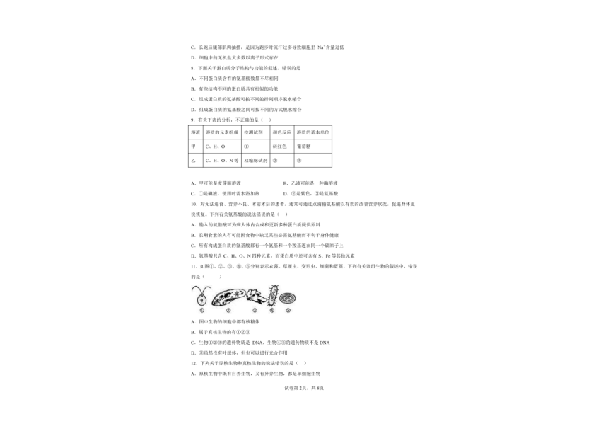 山东省聊城市临清市实验高中2022-2023学年上学期高一第一次考试生物（图片版含 答案）