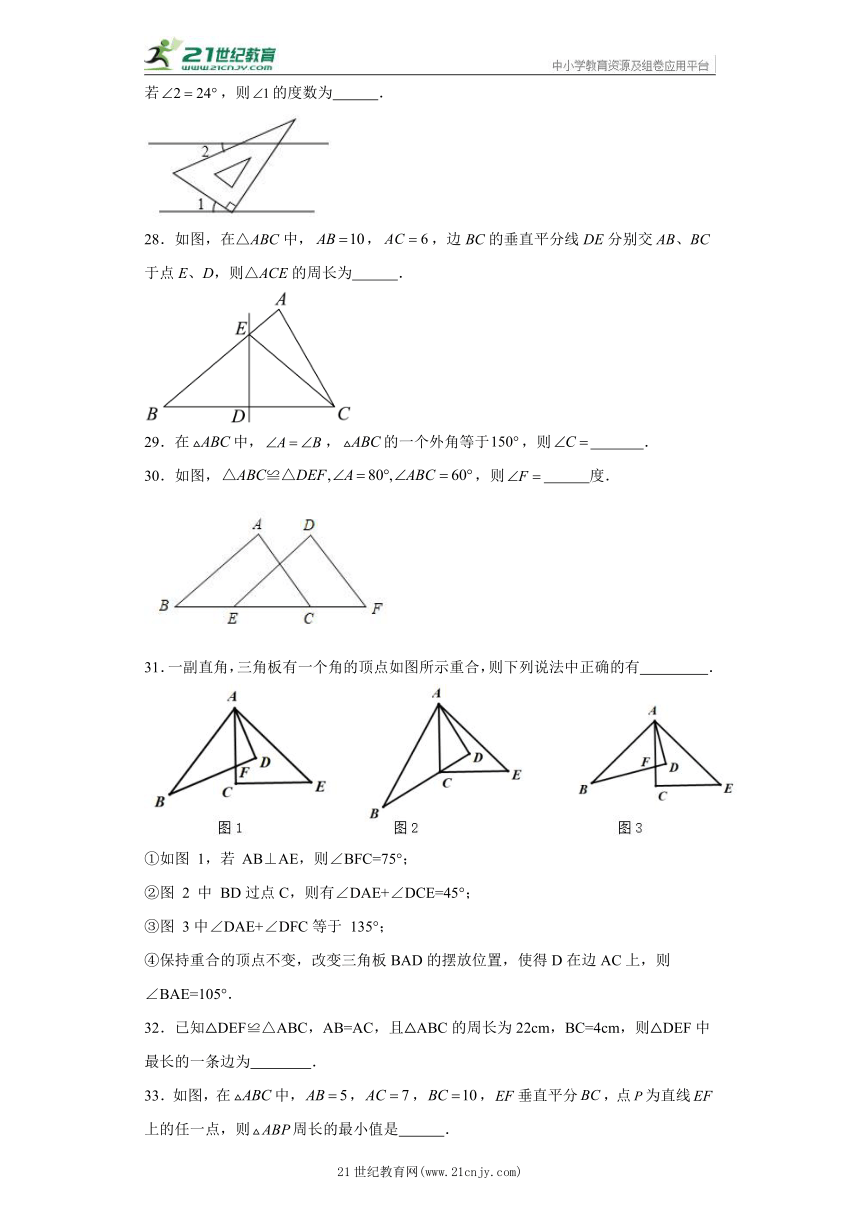 第1章 三角形的初步知识 填空题  专题训练（含解析）