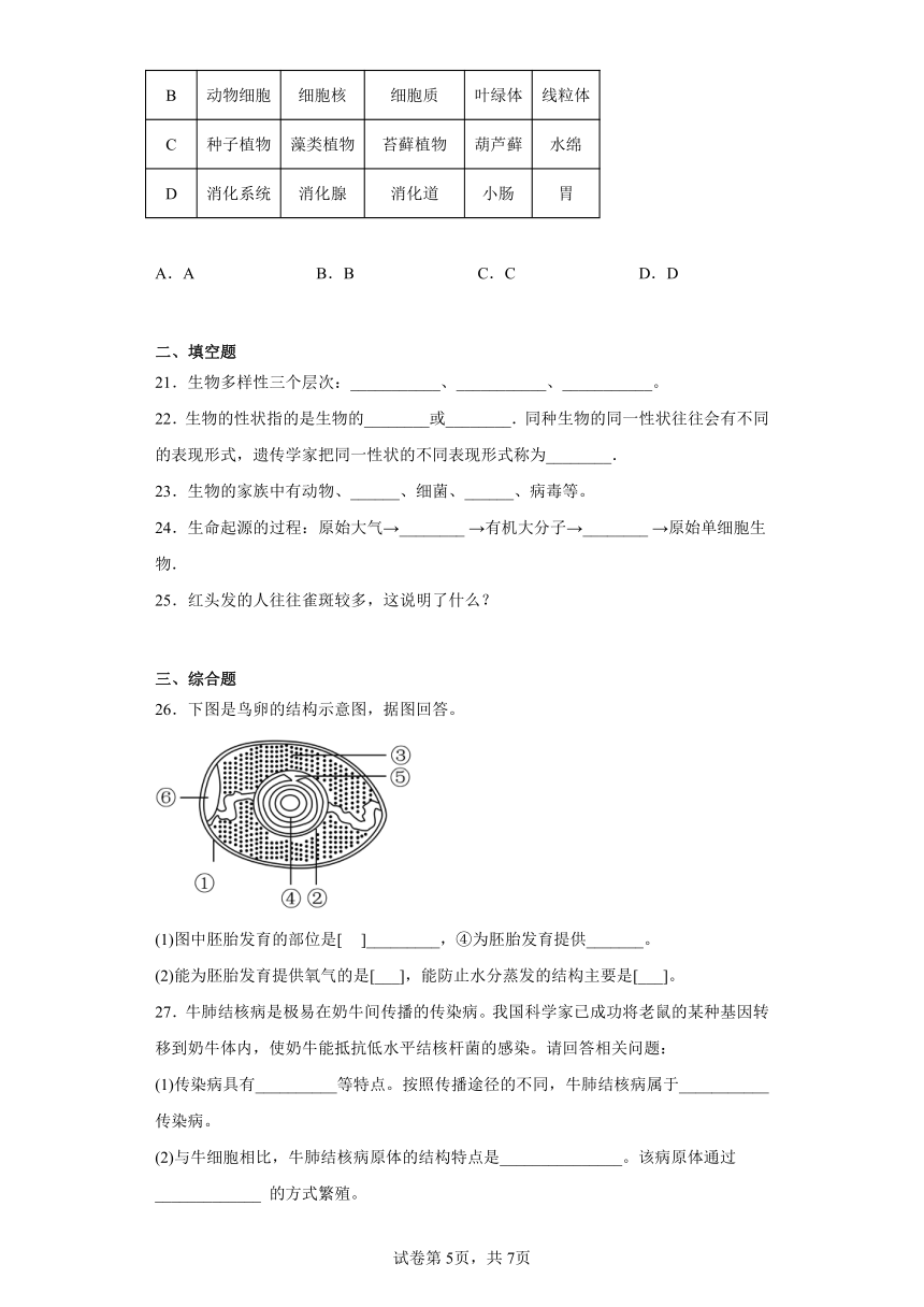 鲁教版生物八年级下册期末检测优化提升训练试题4（含解析）