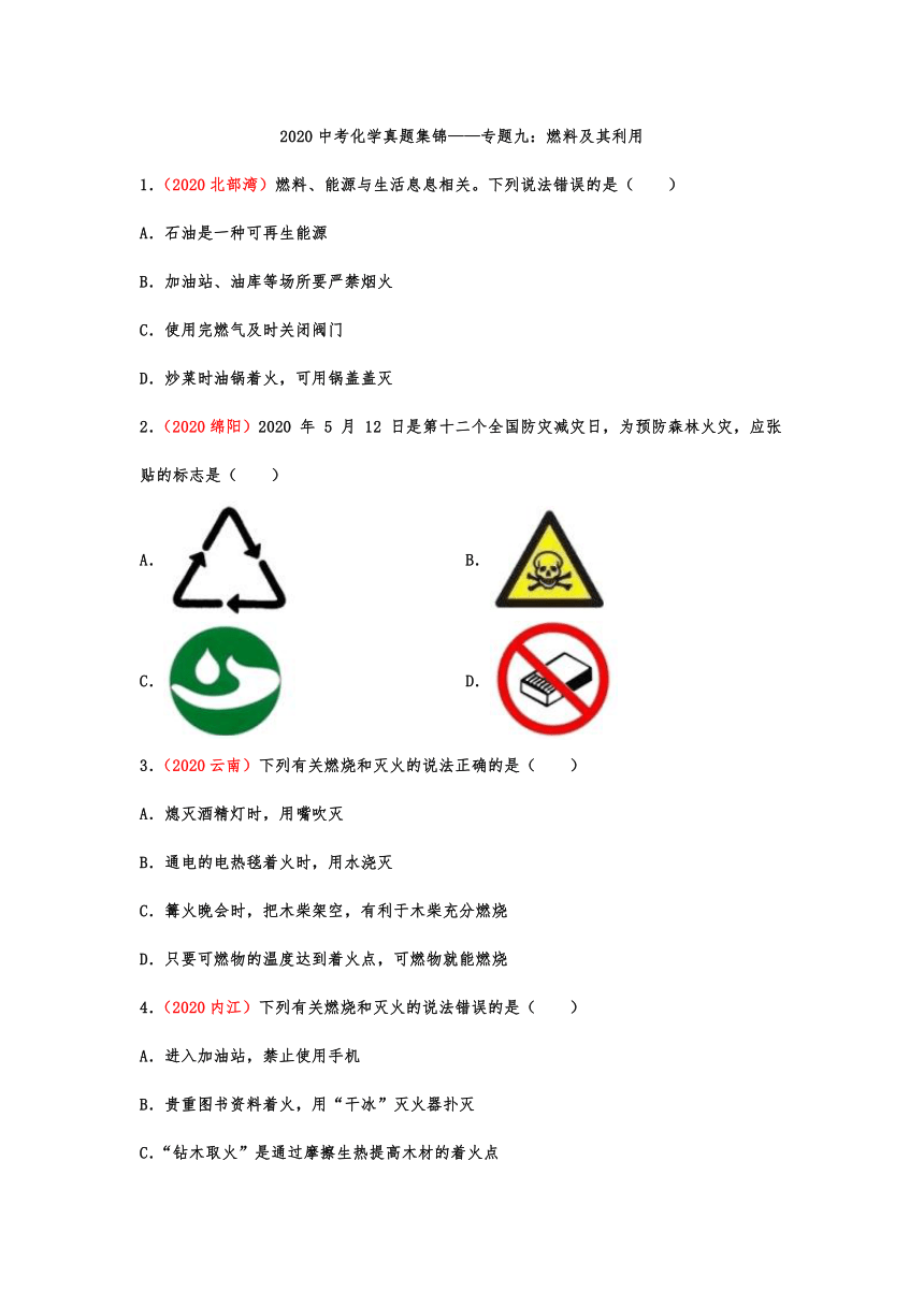 2020中考化学真题集锦——专题九：燃料及其利用（含答案）