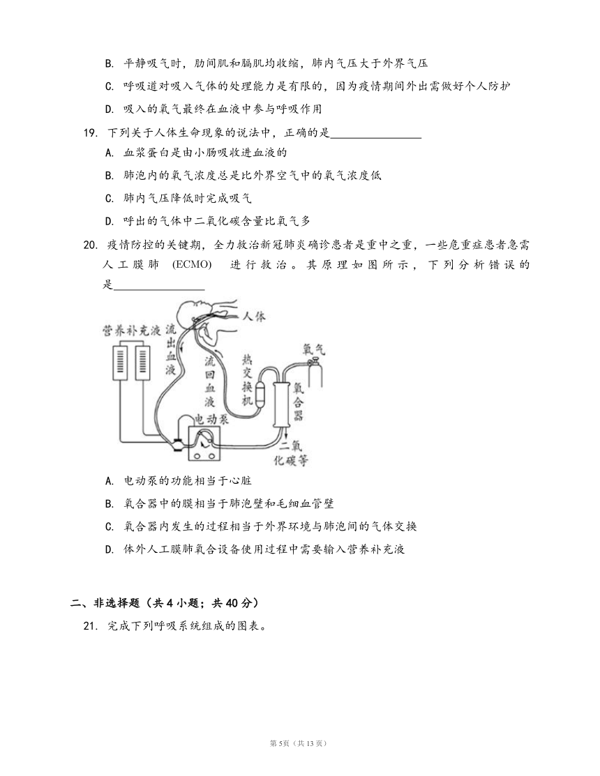 人教版七年级下册生物单元测试卷第四单元第三章 人体的呼吸(word版，含答案解析）