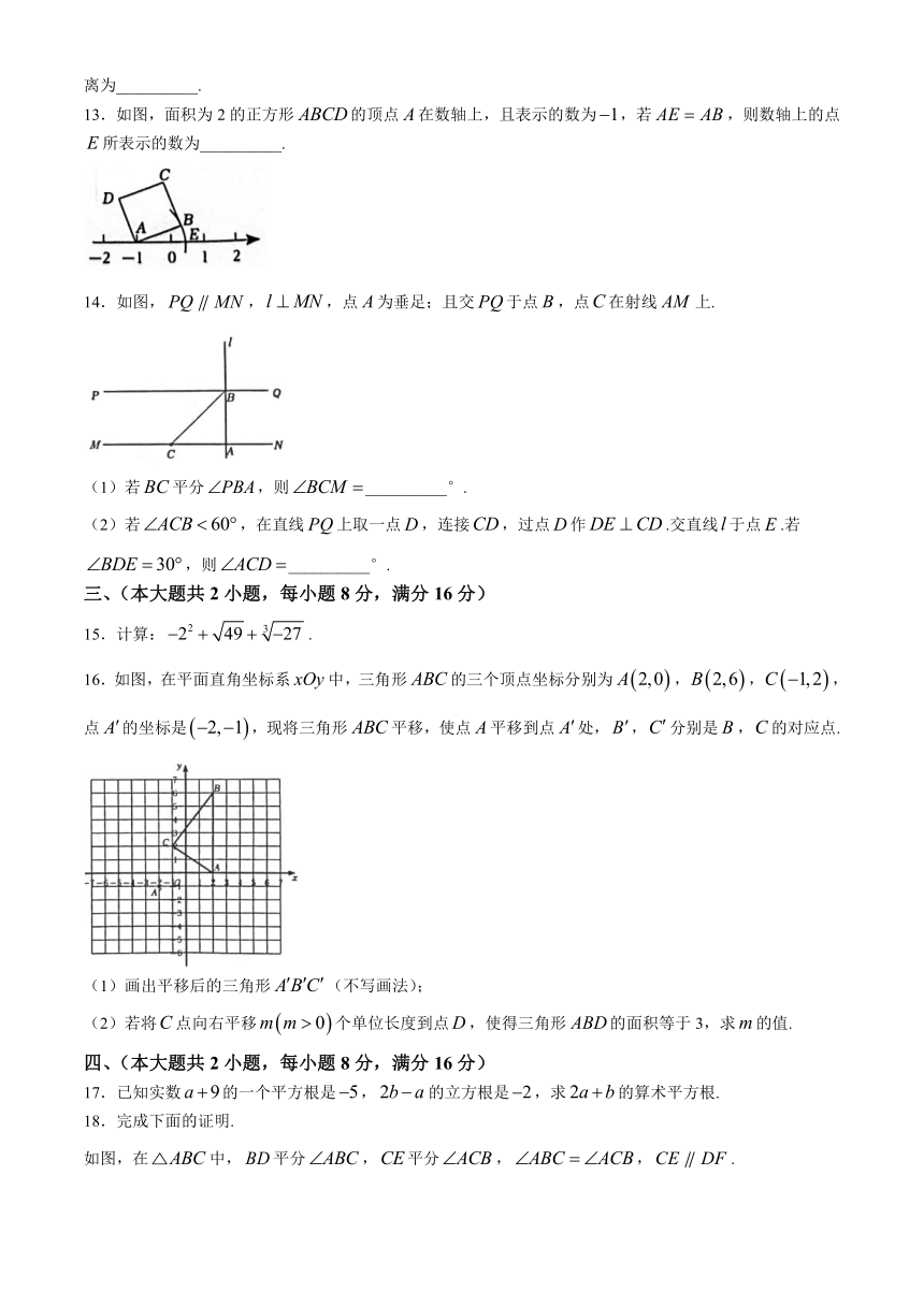 安徽省合肥市庐江县2023-2024学年七年级下学期期中数学试题（答案）