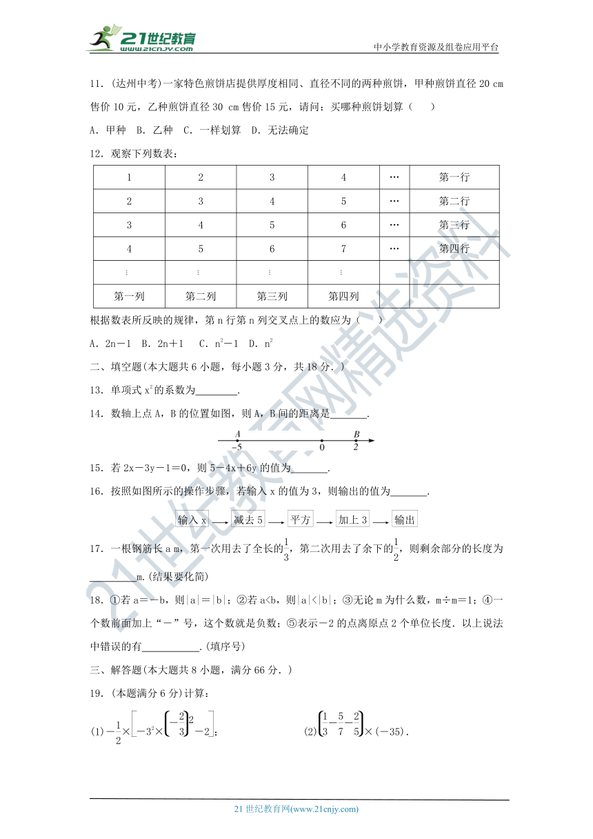 沪科版七年级数学上册 名校优选精练 期中检测题（含答案）