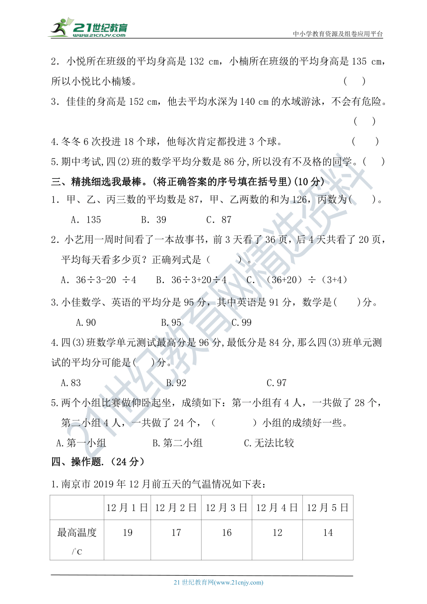 人教版数学四年级下册第八单元测试卷 【含答案】