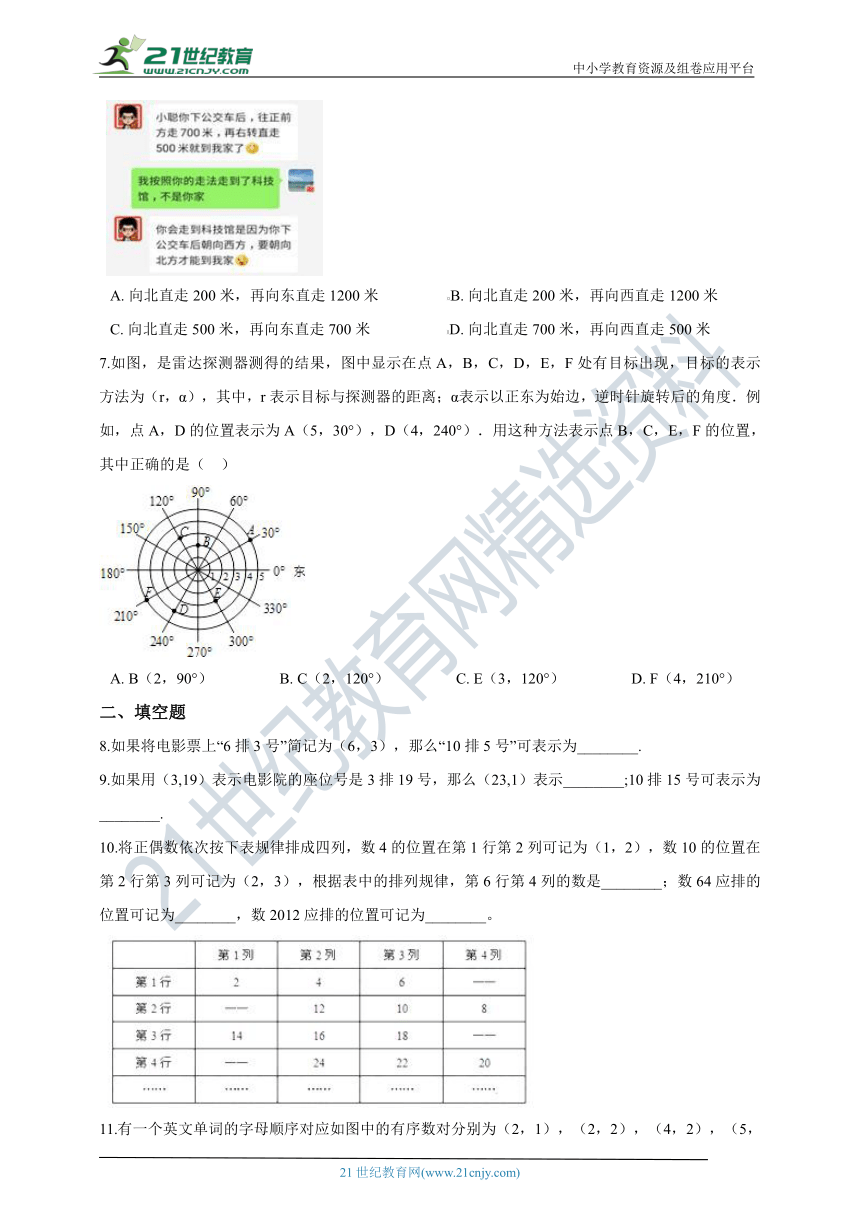 4.1 探索确定位置的方法同步练习(含解析）