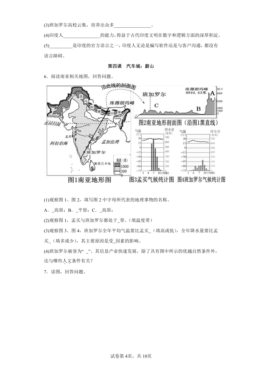 3.6.3 IT新城：班加罗尔  综合题 专题训练（含答案） 浙江省人教版人文地理七年级上册