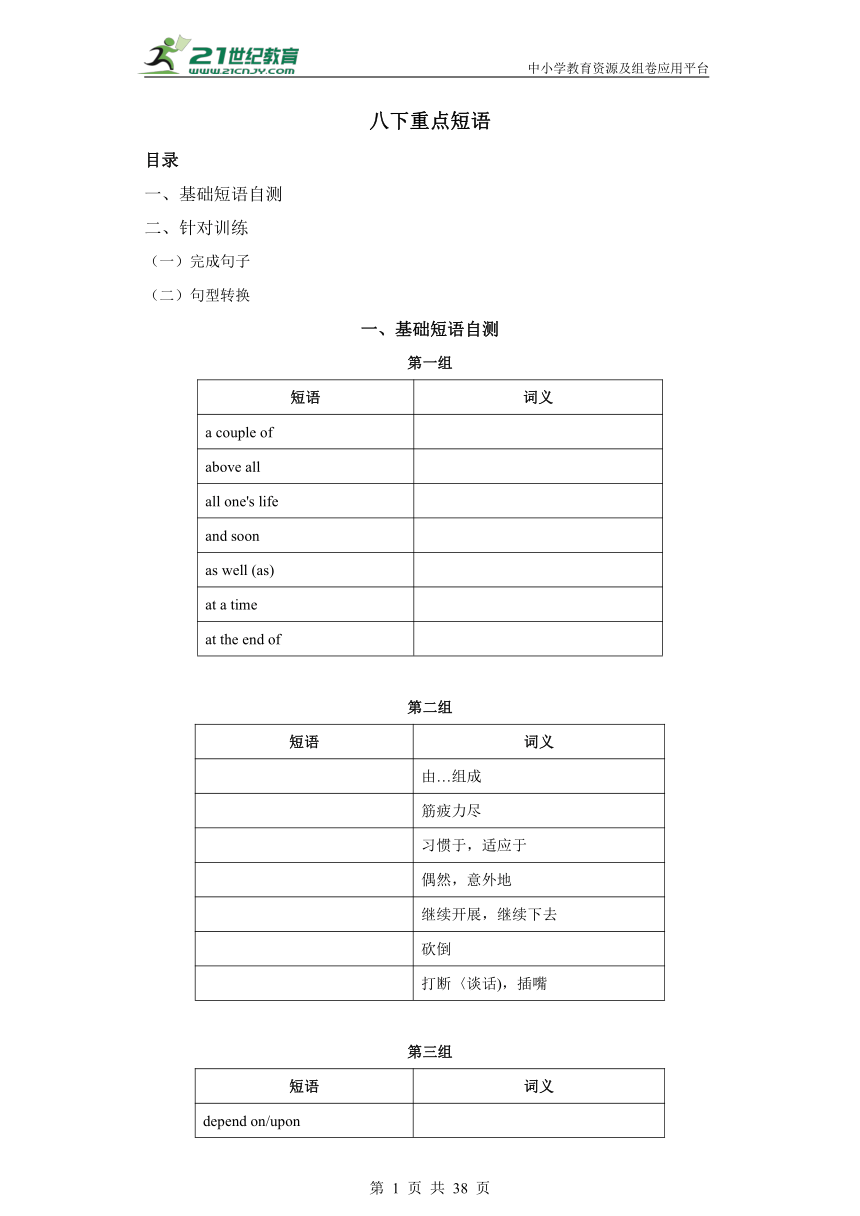 牛津译林八年级下学期英语期末复习学案 专题06 八下重点短语（完成句子、句型转换）精选120题（含答案）